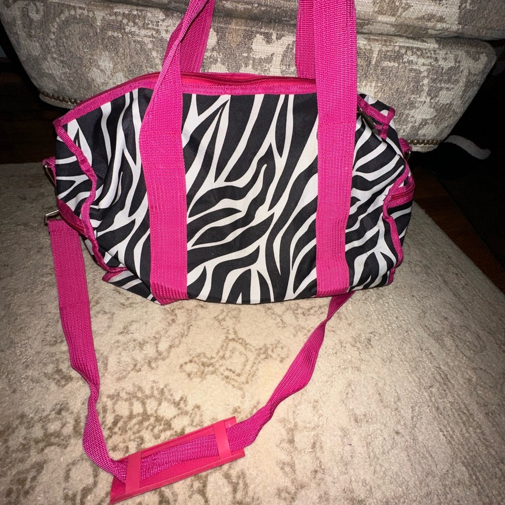 Zebra Duffle Bag. Great for travel! Pink, black, white.